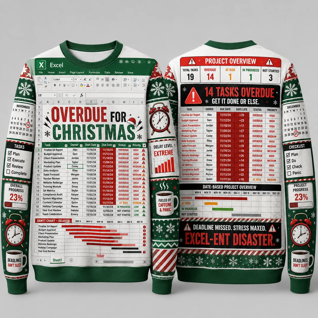 Ugly Christmas Sweater Funny Project Manager Spreadsheet Crewneck Sweatshirt Polyester 3D Print Office Holiday Gift
