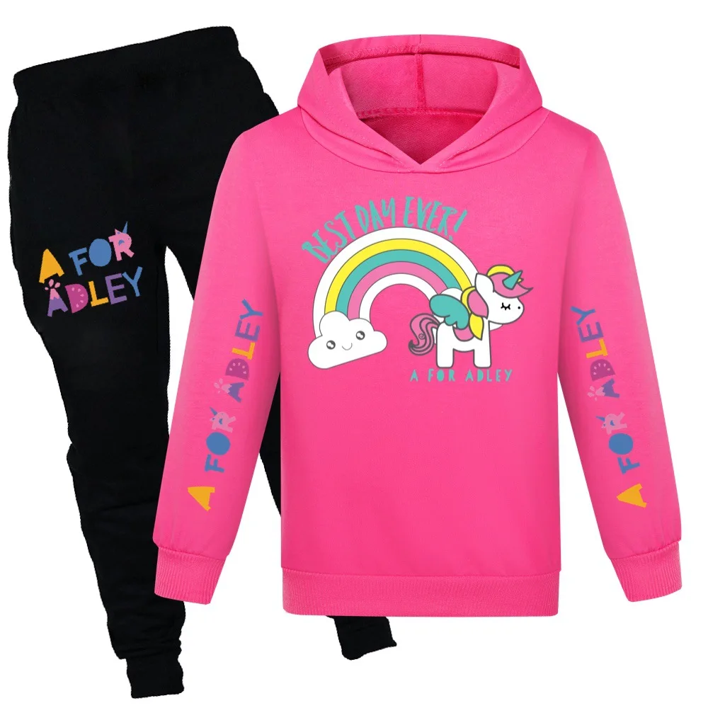 2-16Y A FOR ADLEY Hoodie Kids 2024 Spring Clothes Toddler Girls Cartoon Clothes Baby Boys Long Sleeve Sweatshirt Pants 2pcs Sets