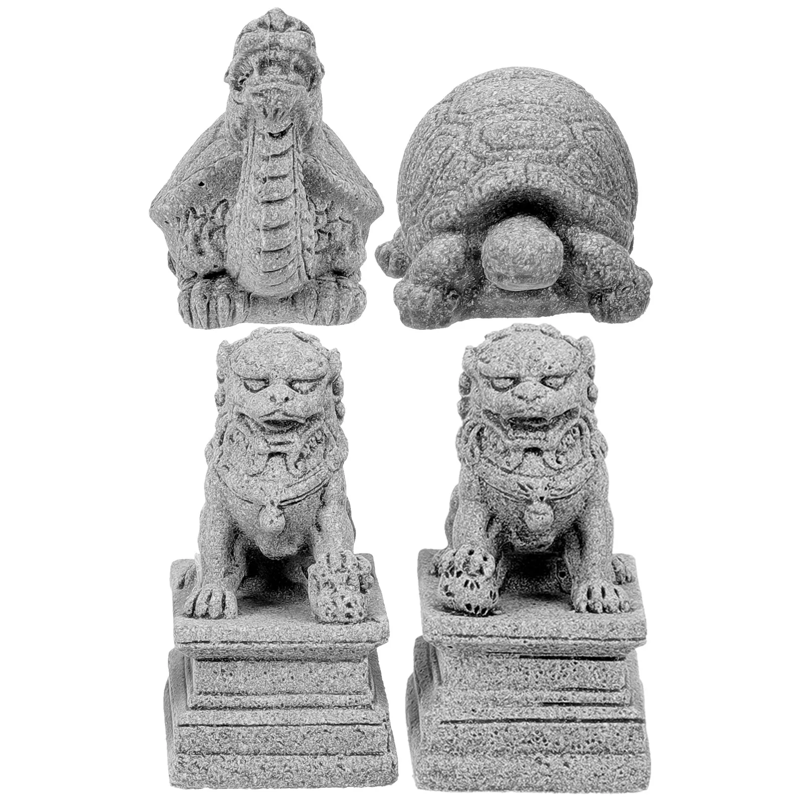 

4 Pcs North Lion Statues Miniature Decorative Guardian Figurines Bonsai Plant Pot Gardening Ornaments Lion Turtle Garden