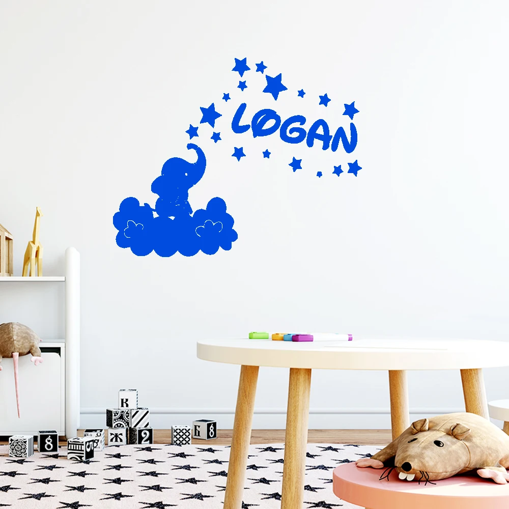 

1 pc The elephant steps on the auspicious clouds and looks up at the stars Personalized Name Family Wall Sticker Home Decor