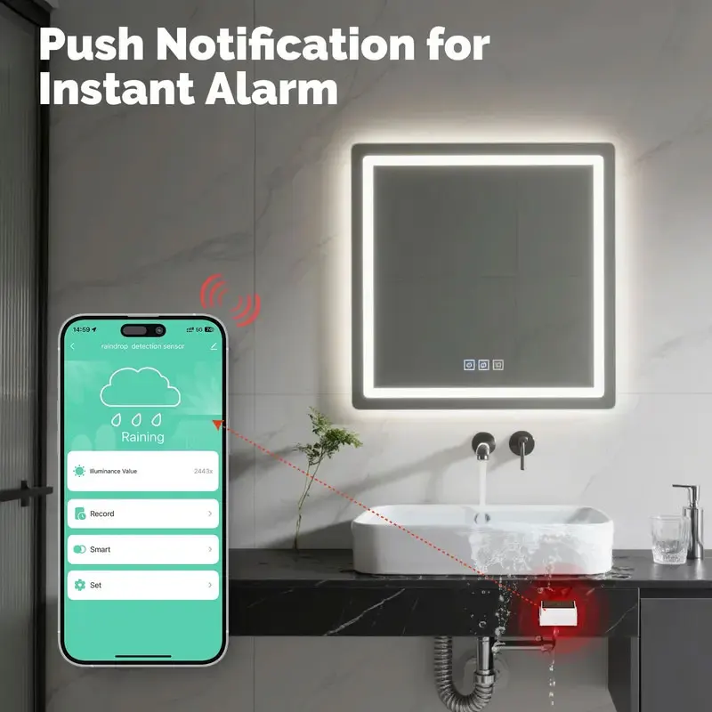 MOES Tuya ZigBee Smart Rain Detection Sensor Water Leakage Flood Detector Wireless IPX4 Waterproof Outdoor Use Battery Powered