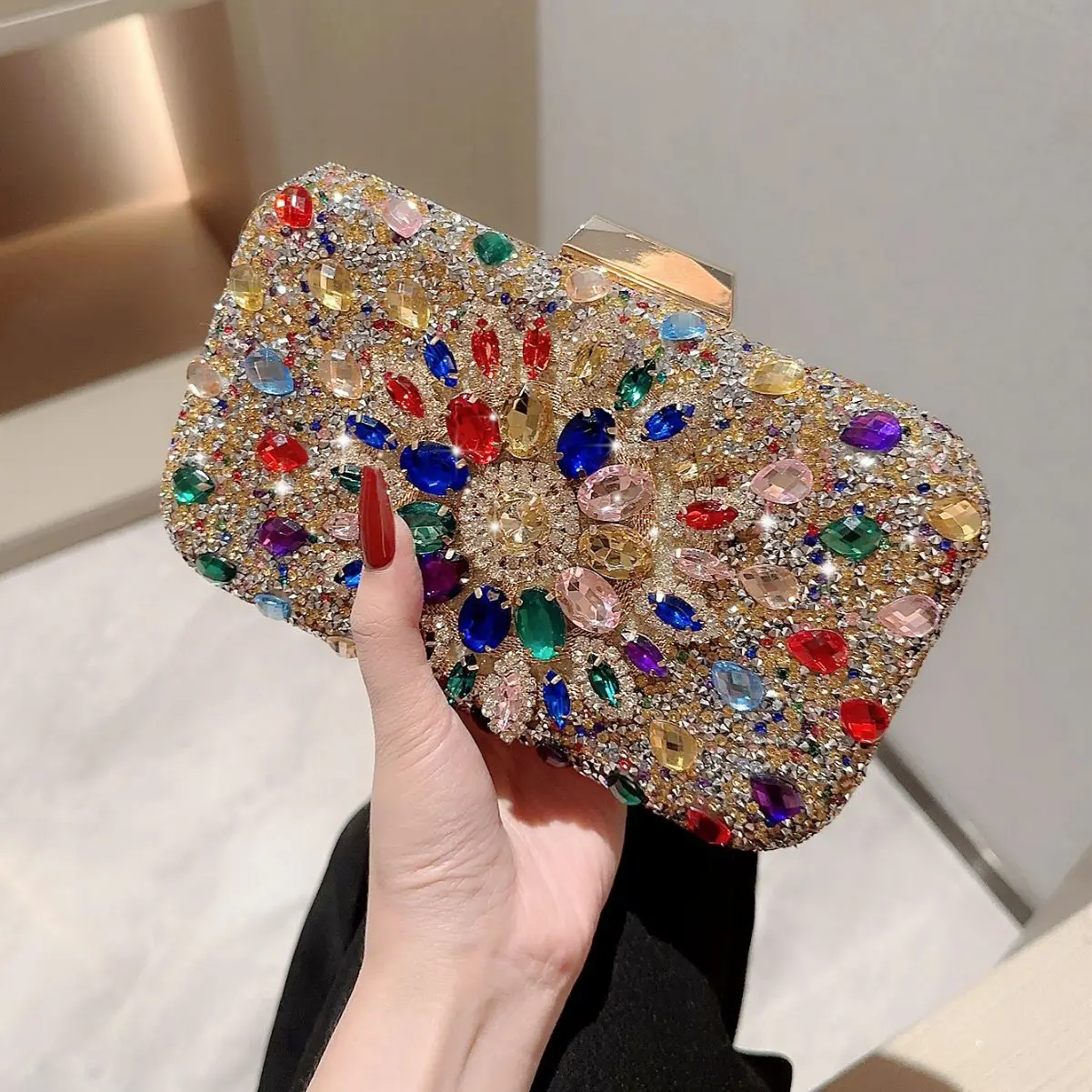 2023 New Diamond Sunflower Evening Bags Colorful Stone Clutch Bags Bling Single Side Wallets 2 Colors Drop Shipping