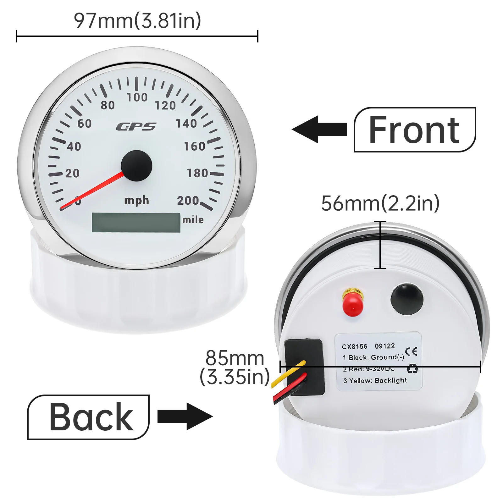 AD 85mm White Silver GPS Speedometer 0-200MPH Odometer Gauge for Motorcycle Boat Car Truck Yacht ATV 9-32V 7 Color Backlight