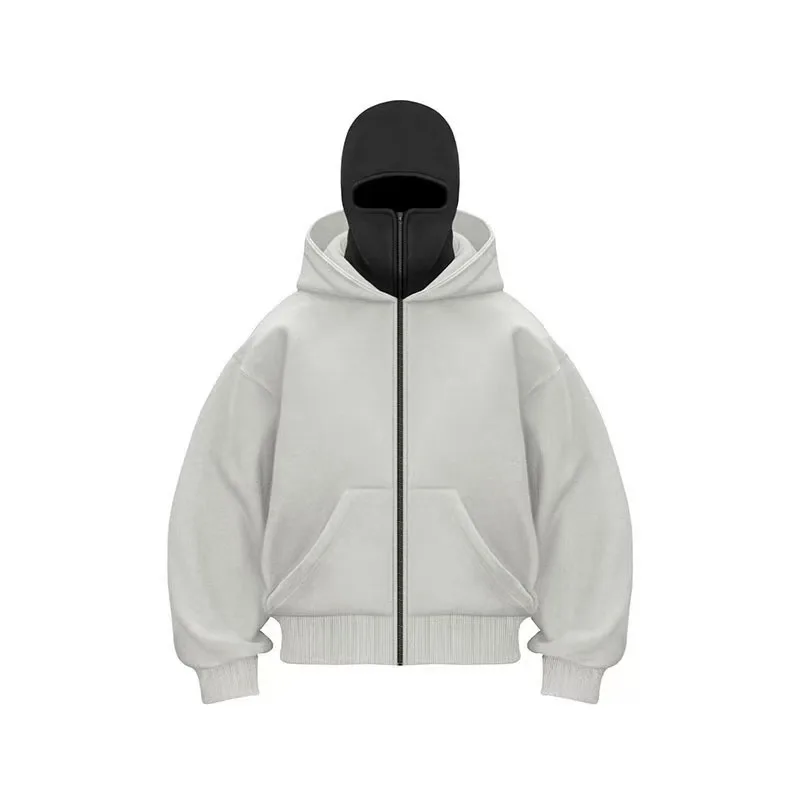 

Double Layered Hooded Zipper Sweatshirt Jacket Autumn Winter Loose Casual Couples Sweatshirt Y2k Solid Color Hip-hop Hooded Coat