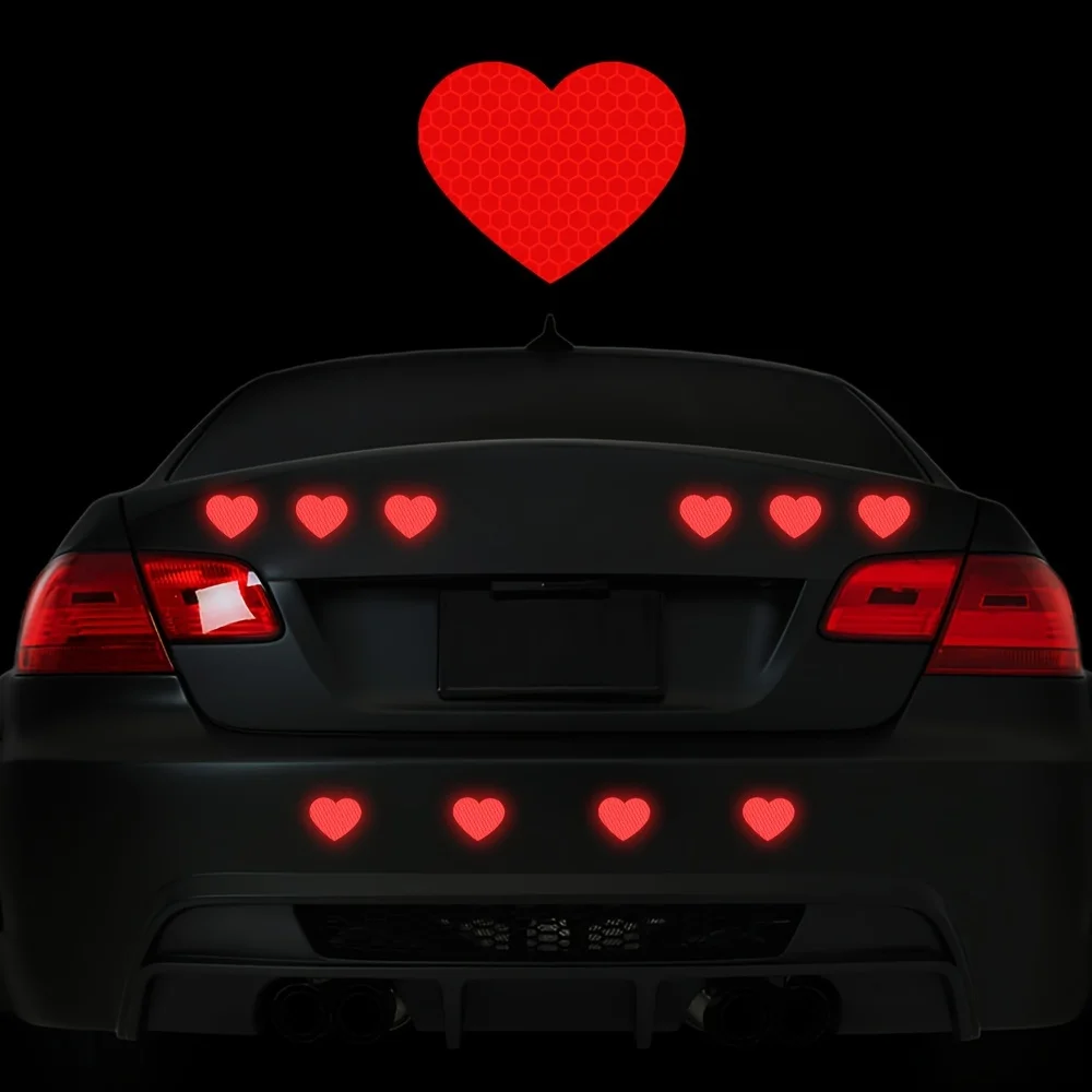 10PCS Beautiful Love Heart Reflective Car Stickers Waterproof DlY Auto Window Trunk Body Motorcycle Night Warning Vinyl Decals