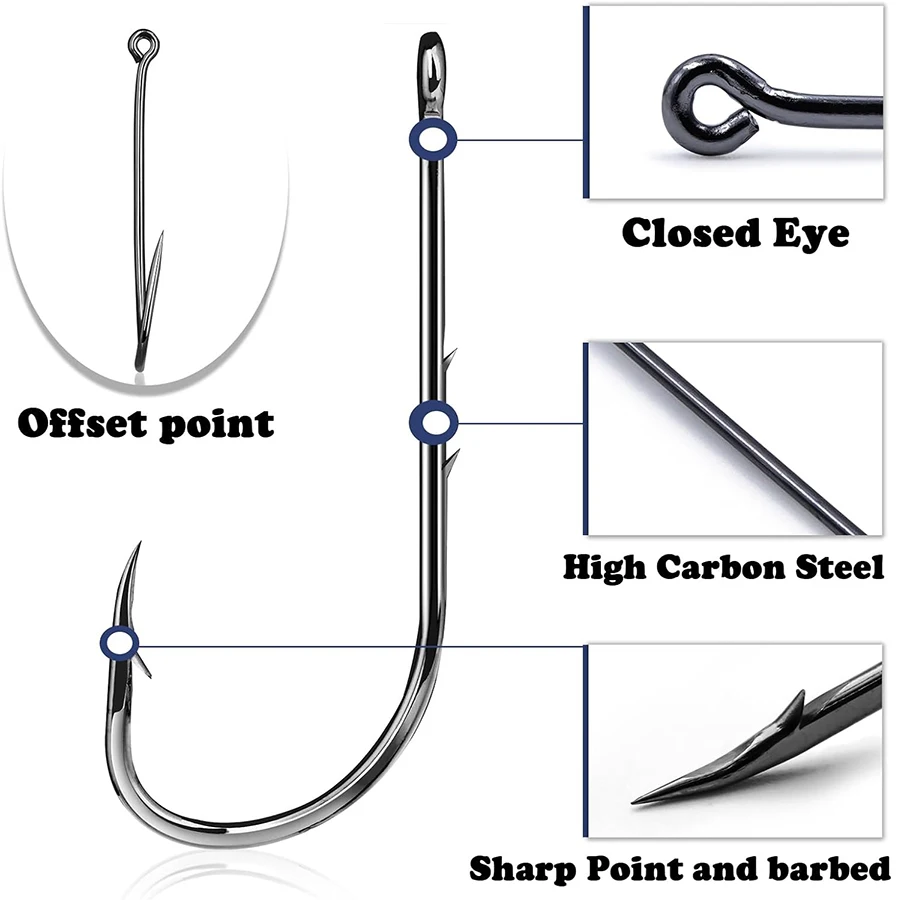 Boîte de 100 hameçons de pêche avec porte-appât barbelé, porte-appât à longue tige, taille 1/0 2/0 3/0 4/0 5/0 6/0 7/0 8/0