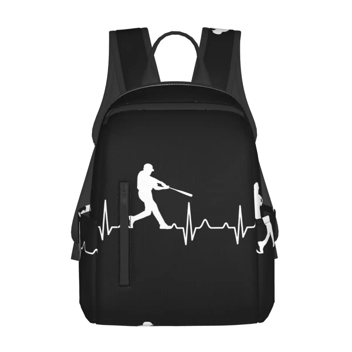 Baseball Player Heartbeat Backpack Daypack Large Capacity Children BookBag School Bag Shoulder Bags for Men Women