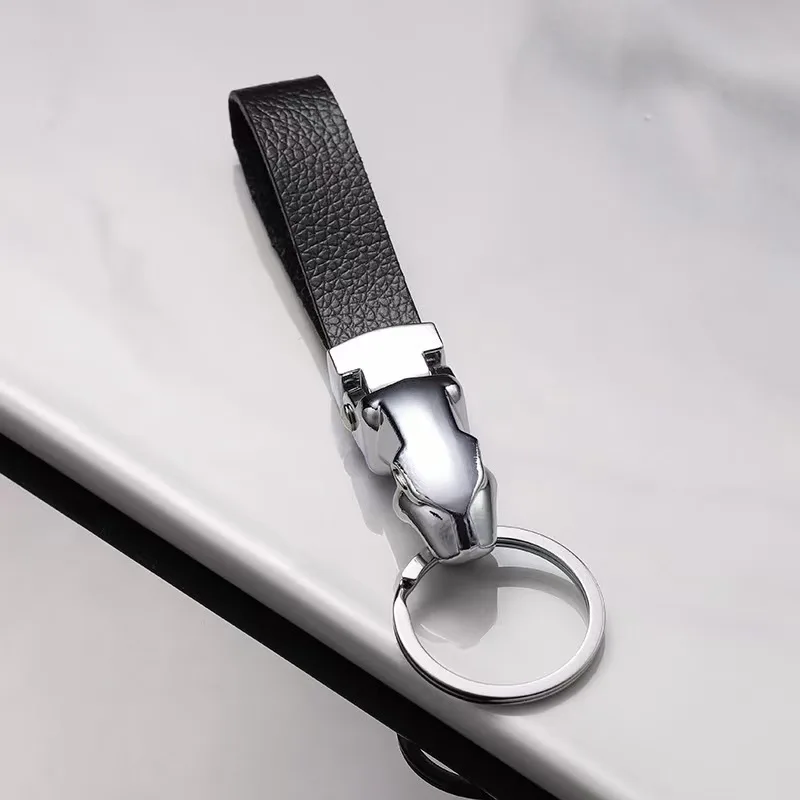 Car Luxury Leopard Head Genuine Leather Key Chain Key Rings Holder Metal Keychains for Jaguar F-PACE XJ XE XF XJ F-TYPE E-PACE