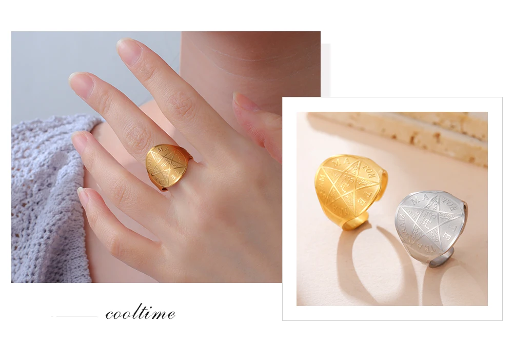 COOLTIME Pentagramm von Solomon Ring aus Edelstahl, verstellbar, übernatürlicher Zauberer, Amulett-Ring, Schmuck, Geschenk für Damen und Herren – Detail 11
