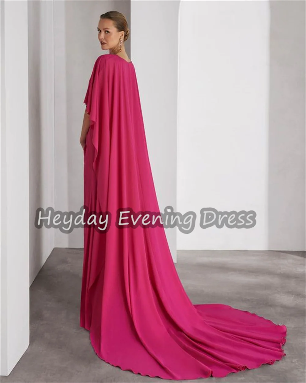 헤이데이 시폰 A라인 O넥 드레이핑 심플 사우디 이브닝 드레스 여성용 2025 슬릿 플로어 기장 우아한 아랍 파티 드레스