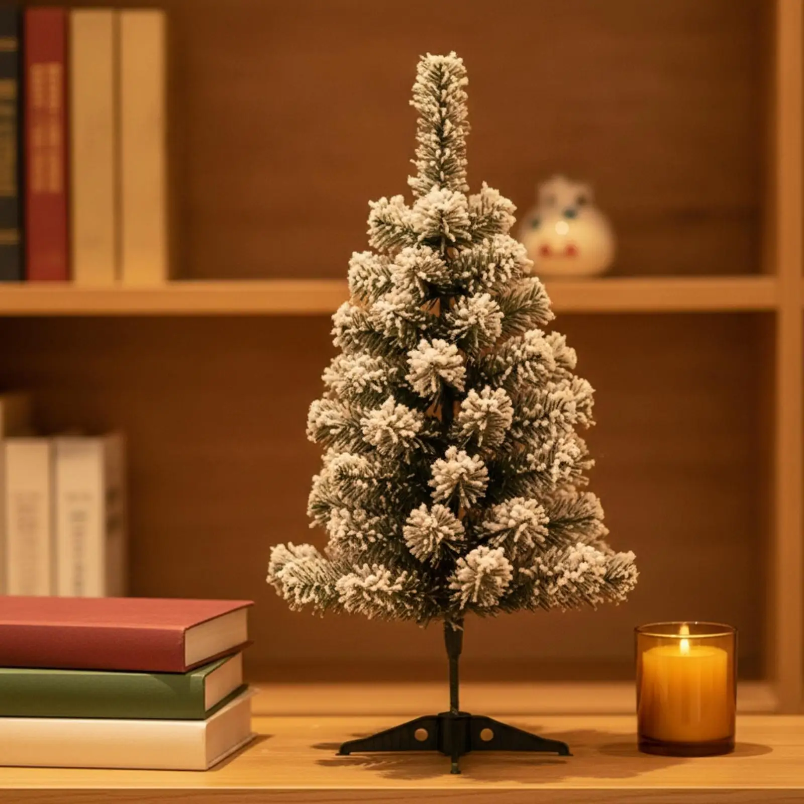Tabletop Christmas Tree with Artificial Snow Sturdy Tripod Stand Compact Decor for Holiday Mantel Shelf Desk
