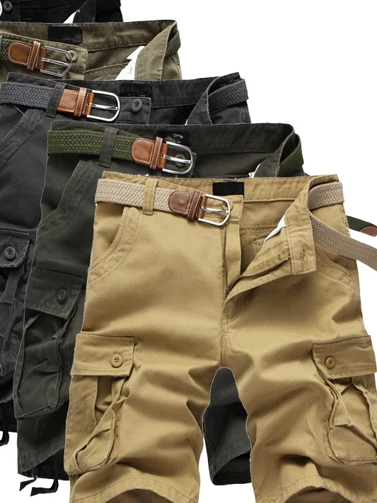 

Simple Casual Men's Workwear orts Pure Color Straight Leg Five-Quarter Zipper Fly Polyester Fiber Summer Youth Sle