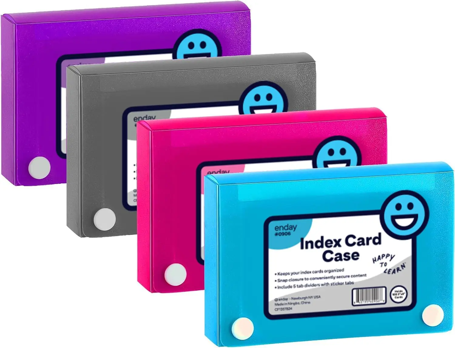 

3x5 Index Card Case Holds 100 Cards with 5 Tab Dividers, Assorted Colors, Pack of 4