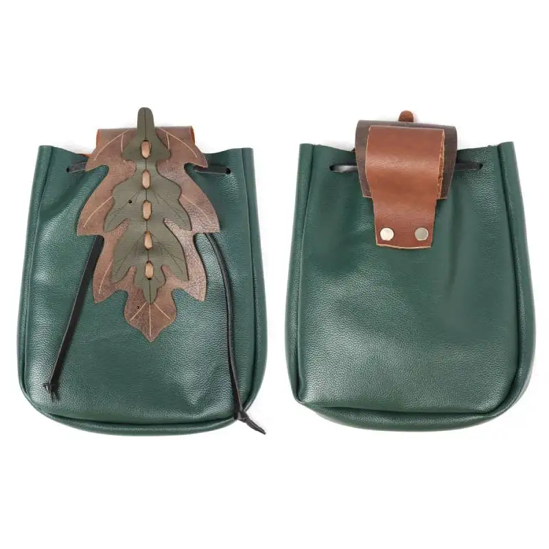 DAZCOS PU Leather Medieval Drawstring Belt Pouch Renaissance Retro Waist Bag Coin Purse for LARP Viking Pirate Gothic Accessory