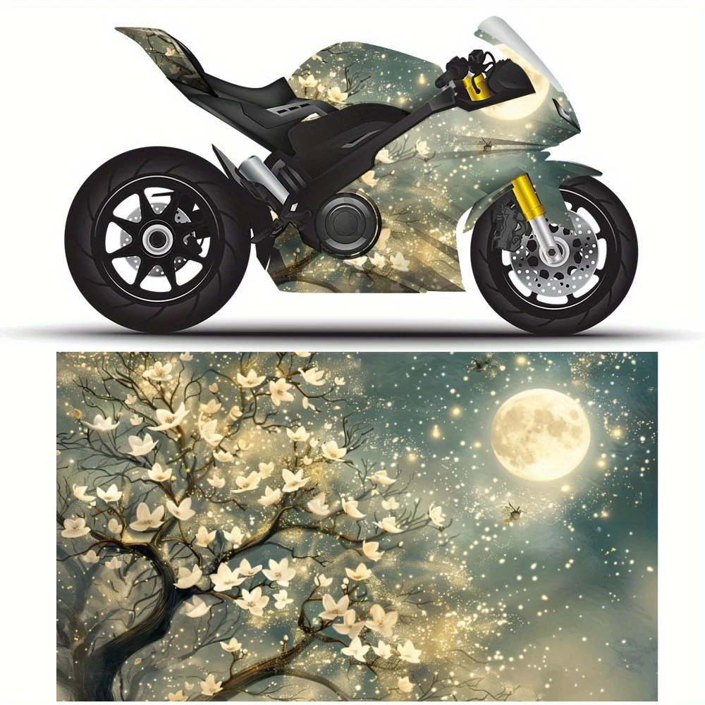 

Самоклеящаяся виниловая наклейка из ПВХ с цветком груши в полнолуние для мотоцикла, красивая, прочная и водонепроницаемая, без пузырьков