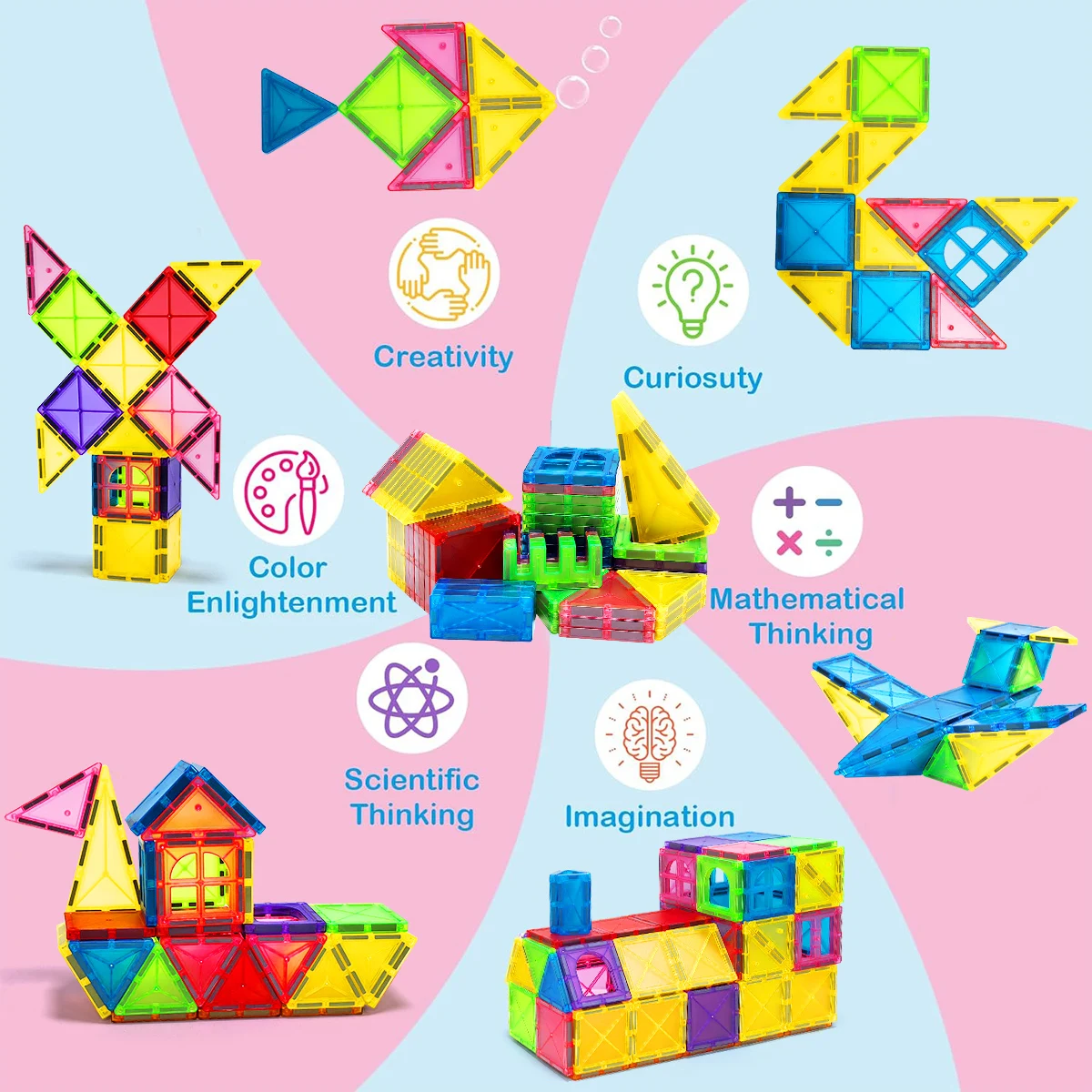 Magnetic Building Blocks Construction Set Montessori Sensory Educational DIY Toy For 3Years+ Old Kids Boys Girls Gifts