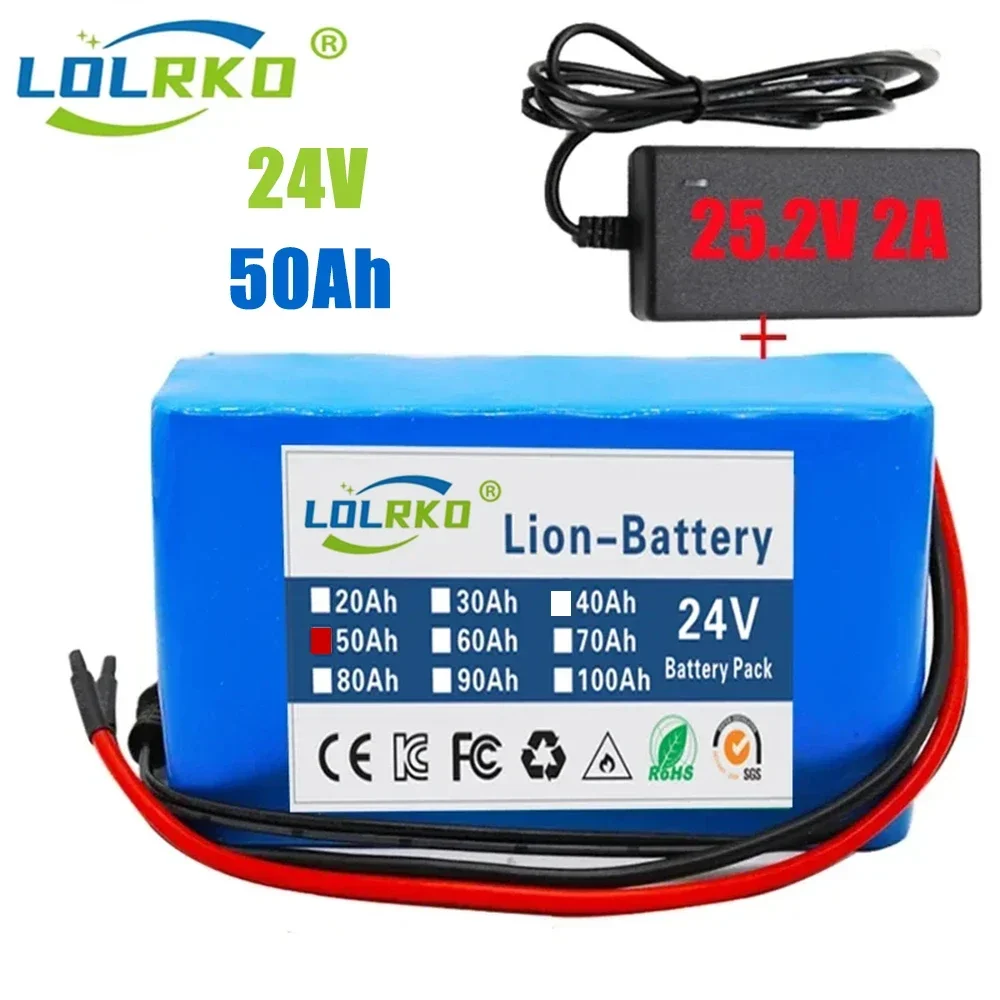 

25.2V 24V 6S2P 50000mAh 18650 Lithium Battery Pack 24V with BMS for Electric Bicycle Moped Optional plug + 2A charger