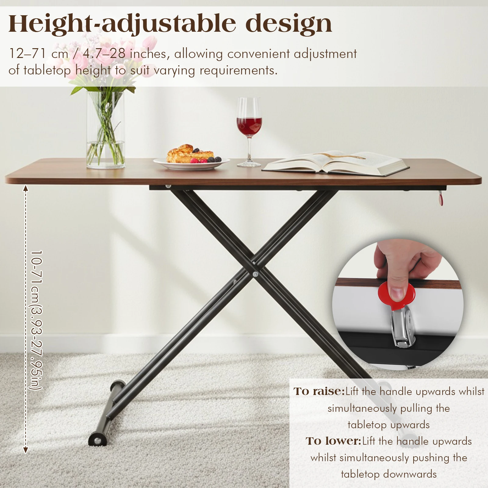 

Folding Coffee Table with Rollers Portable Floor Table Wooden Modern Coffee Table for Small Spaces