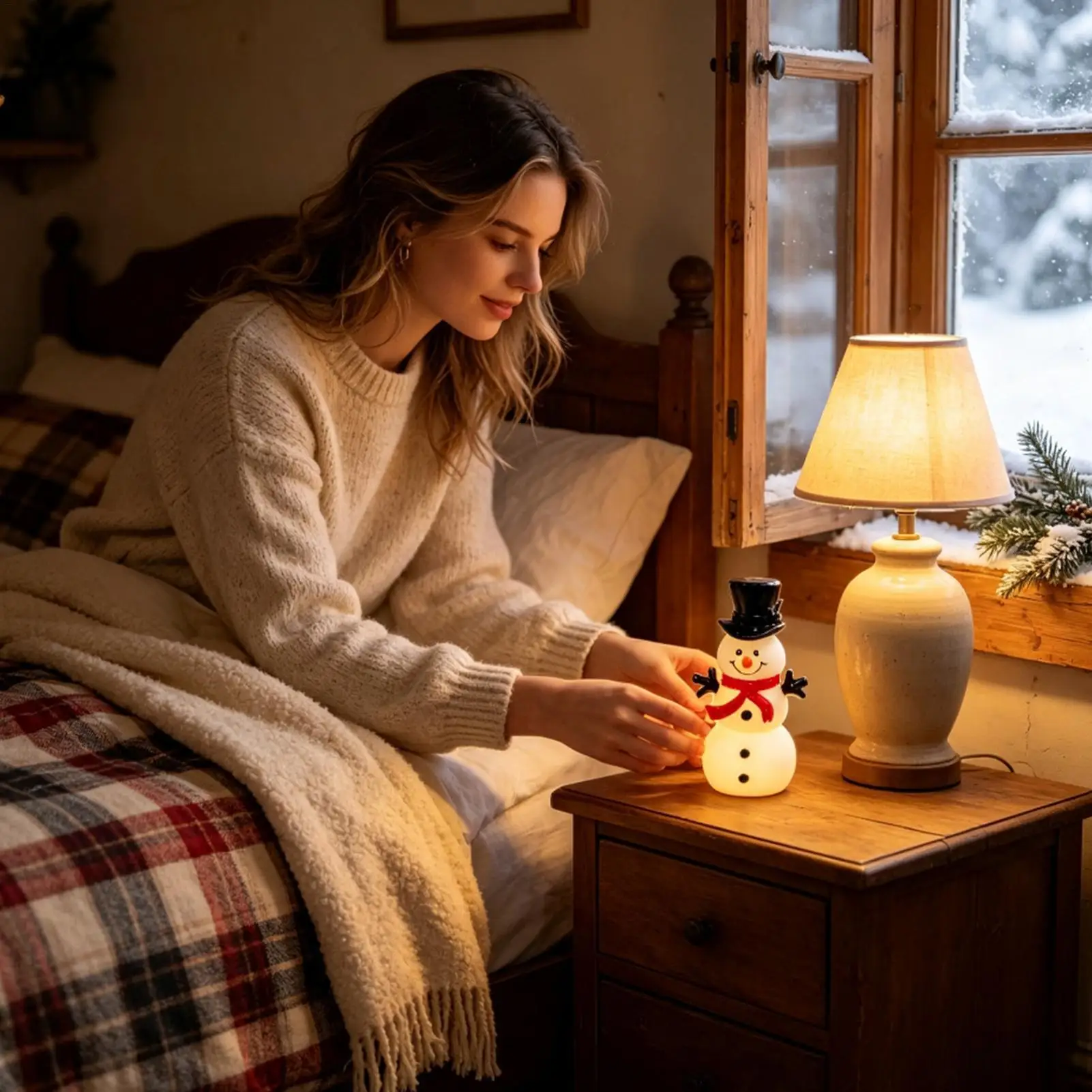 Snowman Night Lights Handcrafted Farmhouse Resin Snowman Lamp Christmas Decor Night Lights For Bedroom Kitchen LivingRoom