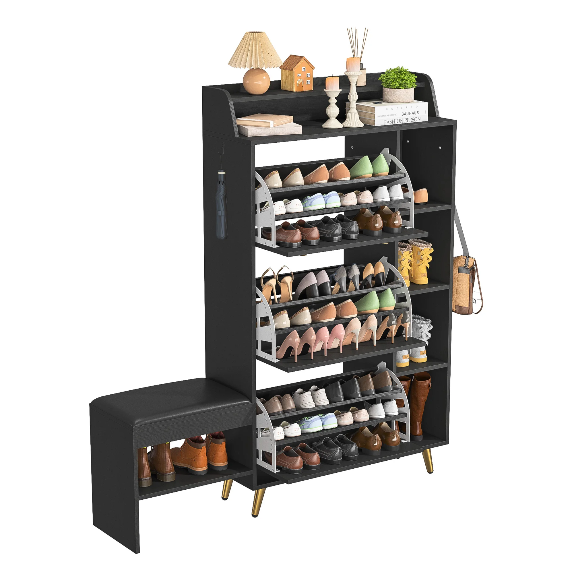 Шкаф для обуви Lazyspace с 3 откидными ящиками, скамейка для обуви с подушкой сиденья для прихожей, большая полка для обуви с скамейкой для хранения обуви