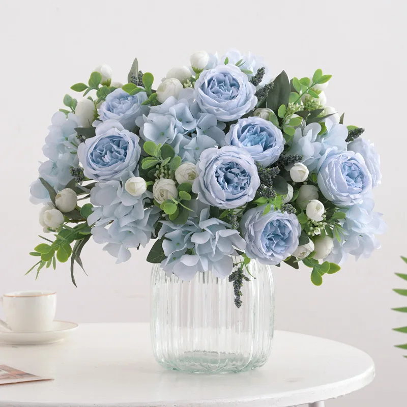 High quality silk wedding decoration roses bush artificial flowers rose bunch for bridal bouquet