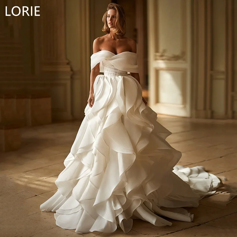 

LORIE Sexy Tulle Off Shoulder Wedding Dress A-line Flowers Wedding Gowns Sheer Perspective Bride Gown Customized 2025