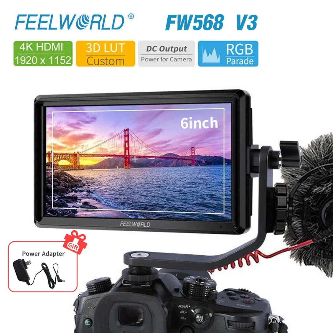 FEELWORLD FW568 V3 6-inch 3D LUT Digital SLR Camera Field Monitor IPS Full HD 1920x1080 IPS 4K HDMI Photography Studio