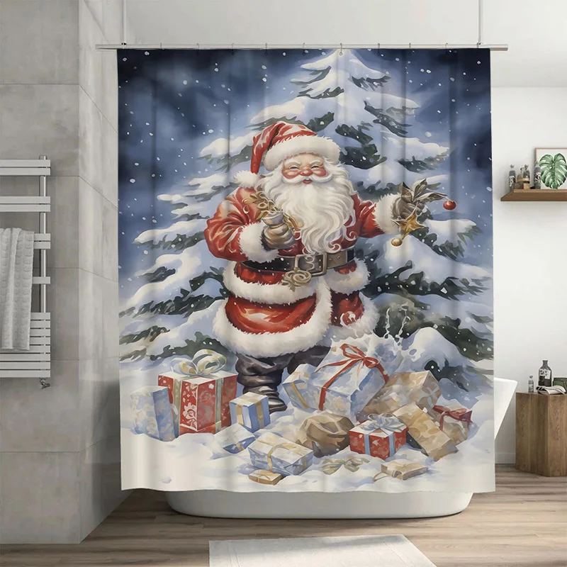 

Очаровательная мастерская Санты Туну, праздничная занавеска для душа, праздничный рождественский декор для ванной комнаты, идея подарка