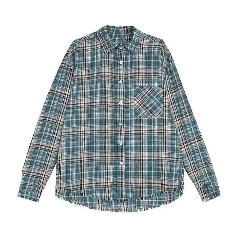 

Loose Men's Blue Plaid irt Autumn Winter plus Size 250 Pou American Retro Sle Casual Outerwear Top Youth Trendy Sle