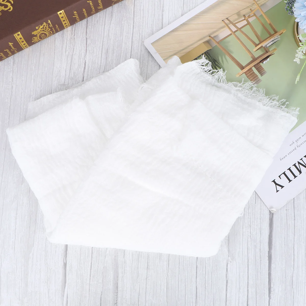 

Scarves Cotton and Linen Scarf Single Color Crumpled Style Japanese Simple White