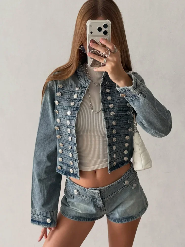 Retro Military Style White Short Jacket Luxury Design Multi-breasted Button Cropped Twill Coat Slim Fit Streetwear Coats