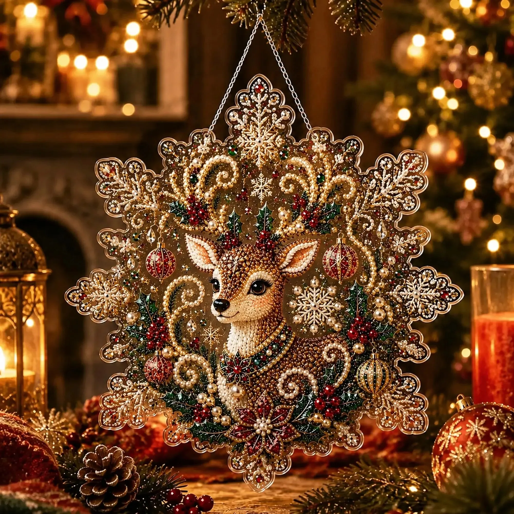 1PC Santa Claus Pearl Diamond Painting DIY Kit, Adult Christmas Hanging Decoration Craft Kit, Easy to Use and Stress-Relieving