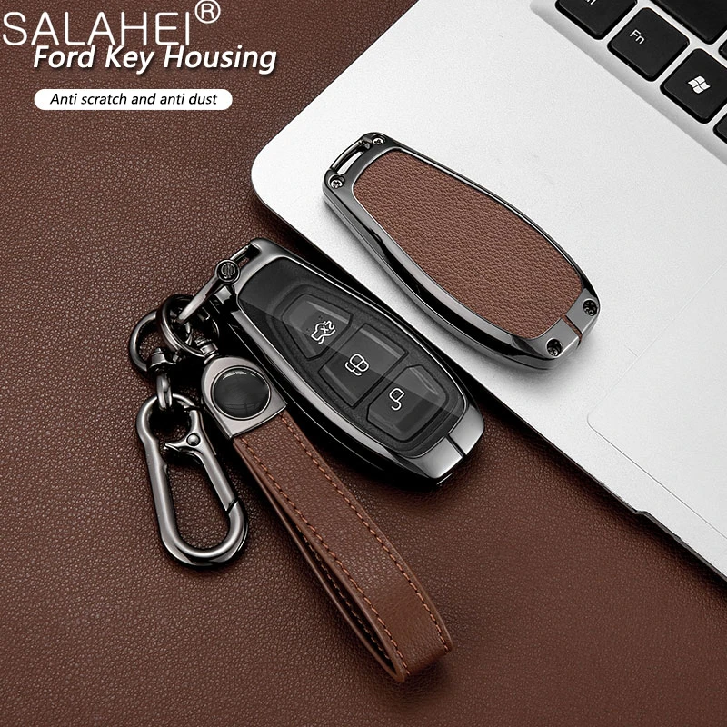 

Zinc Alloy Leather Car Key Case Cover Shell Holder Full Protection For Ford Fiesta Focus Mondeo Ecosport Kuga Keychain Accessory