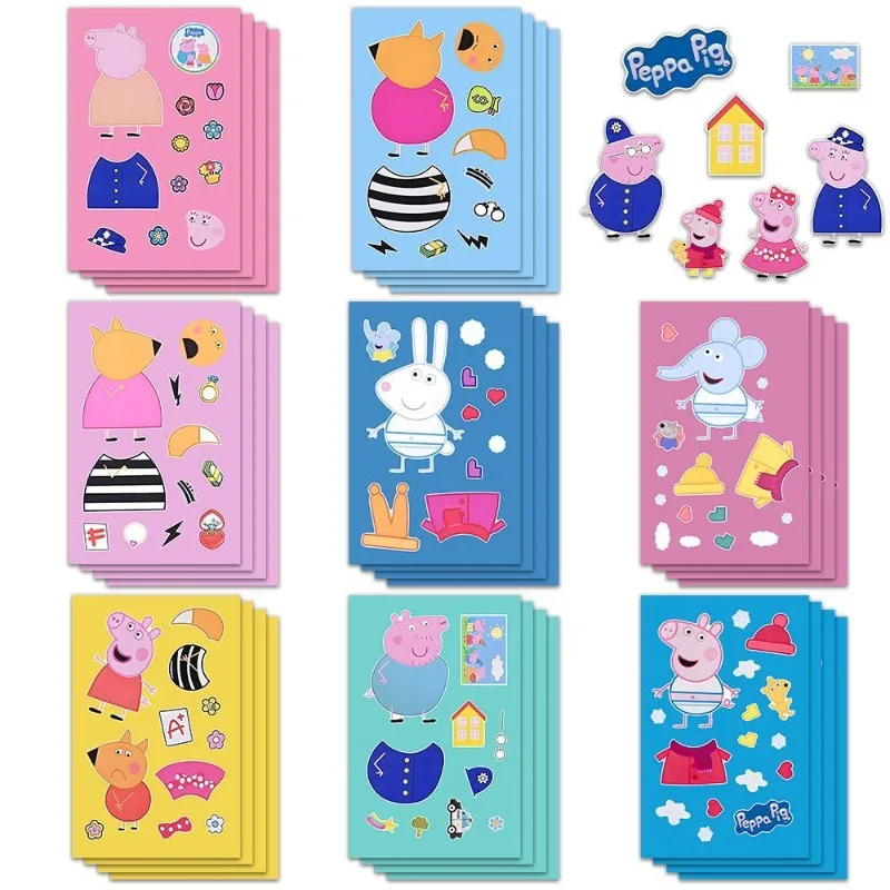8 PCS Peppa Pig DIY Puzzle Stickers - Cartoon Animation Related Decorative Handmade Waterproof Wall Art Birthday Gift 2026