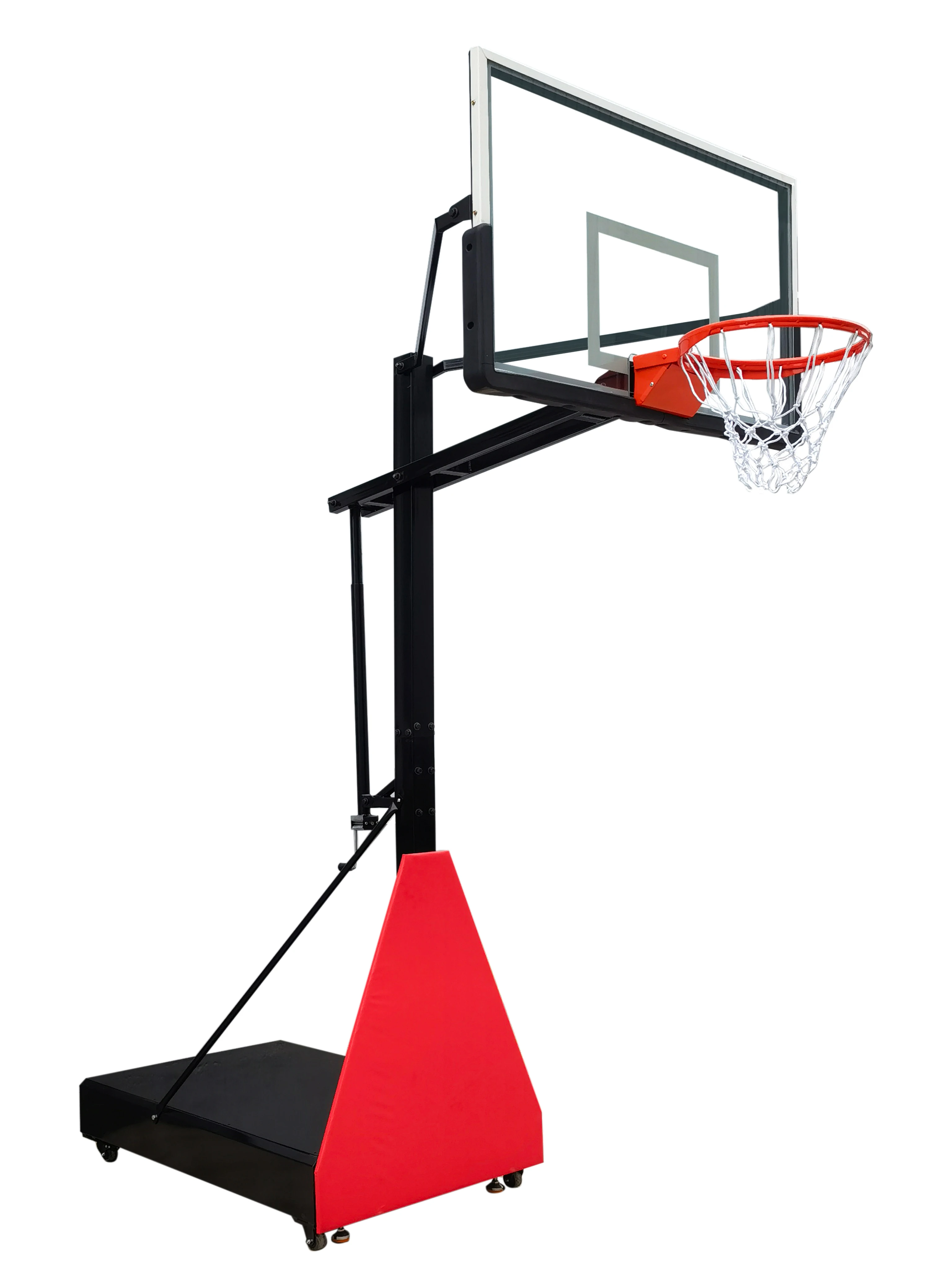 Adjustable-height Mobile Basketball Hoop with Tempered Glass Back Panel, Suitable for Indoor and Outdoor Use.promote sales