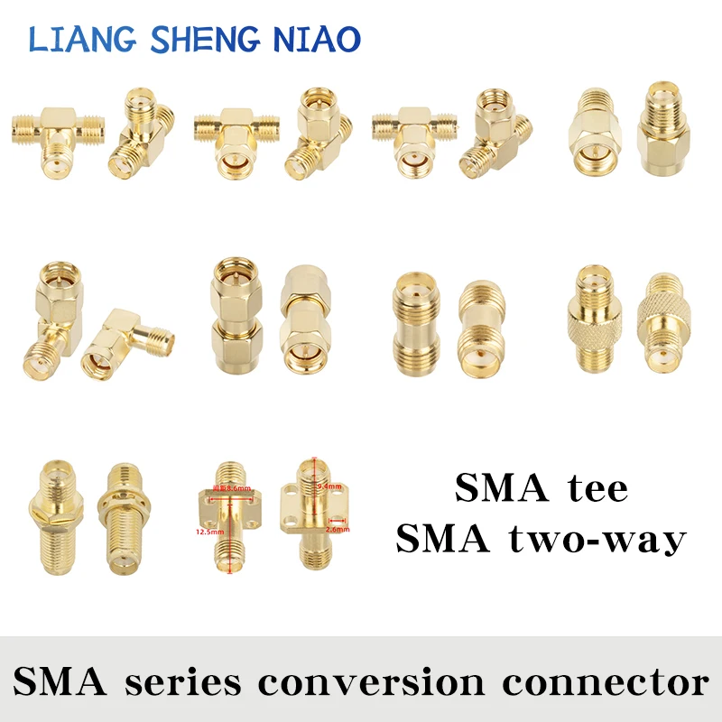 2pcs SMA tee SMA two-way SMA male to female SMA-JJ SMA-KK SMA series conversion connector SMA RF Coaxial Cable connector