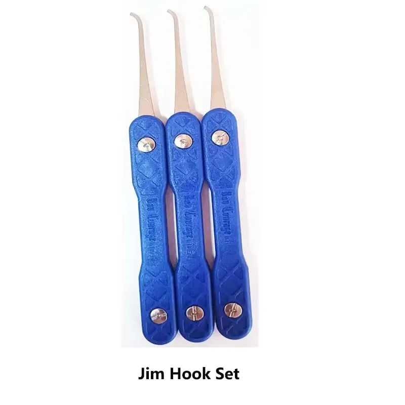 Bon Courage Kyreal 3 PCS JIM Hook Set Blue Handle 0.4MM Thickness and 7PCS Tension Tool Stainless Steel With Bag Lock Pick