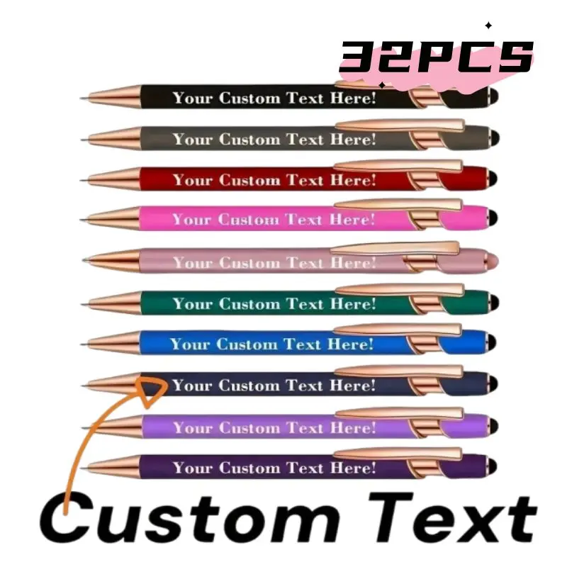 32pcs Customizable Metal Ballpoint Pens Black Ink Smooth Writing with Touchscreen Functionality Ideal for Promotional Gifts