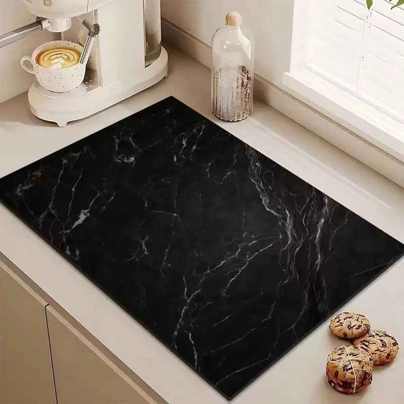 VIKAMA Modern Luxury Tableware Drainer Marble Pattern Absorbent Heat Resistant Quick Dry Kitchen Countertop Mat Home Decor