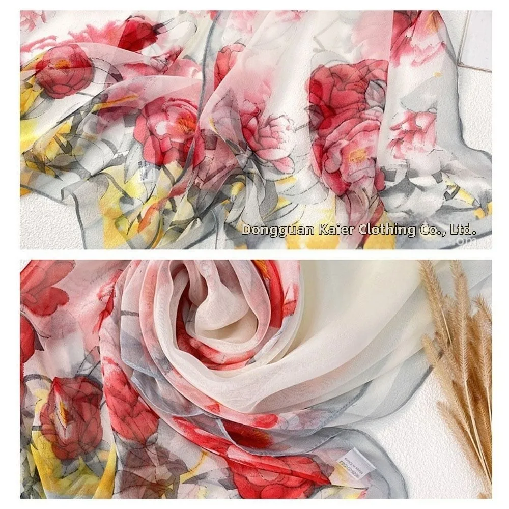 وشاح حريري محمول بطباعة الأزهار، شال شاطئ ناعم قابل للتنفس ومقاوم لأشعة الشمس للنساء