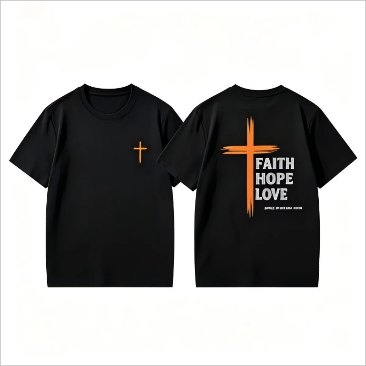 Vintage Orange Cross Graphic T-Shirt Faith Hope Love Print Tee Casual Aesthetic Short Sleeve Tops Trendy Christian Inspirational