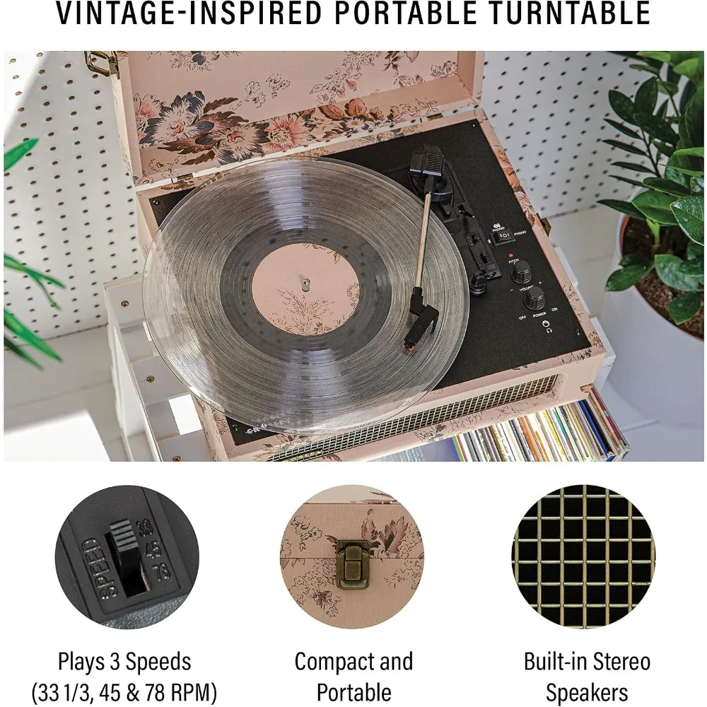 Vintage Portable Vinyl Record Player Turntable with Bluetooth and Built-in Speakers view 2