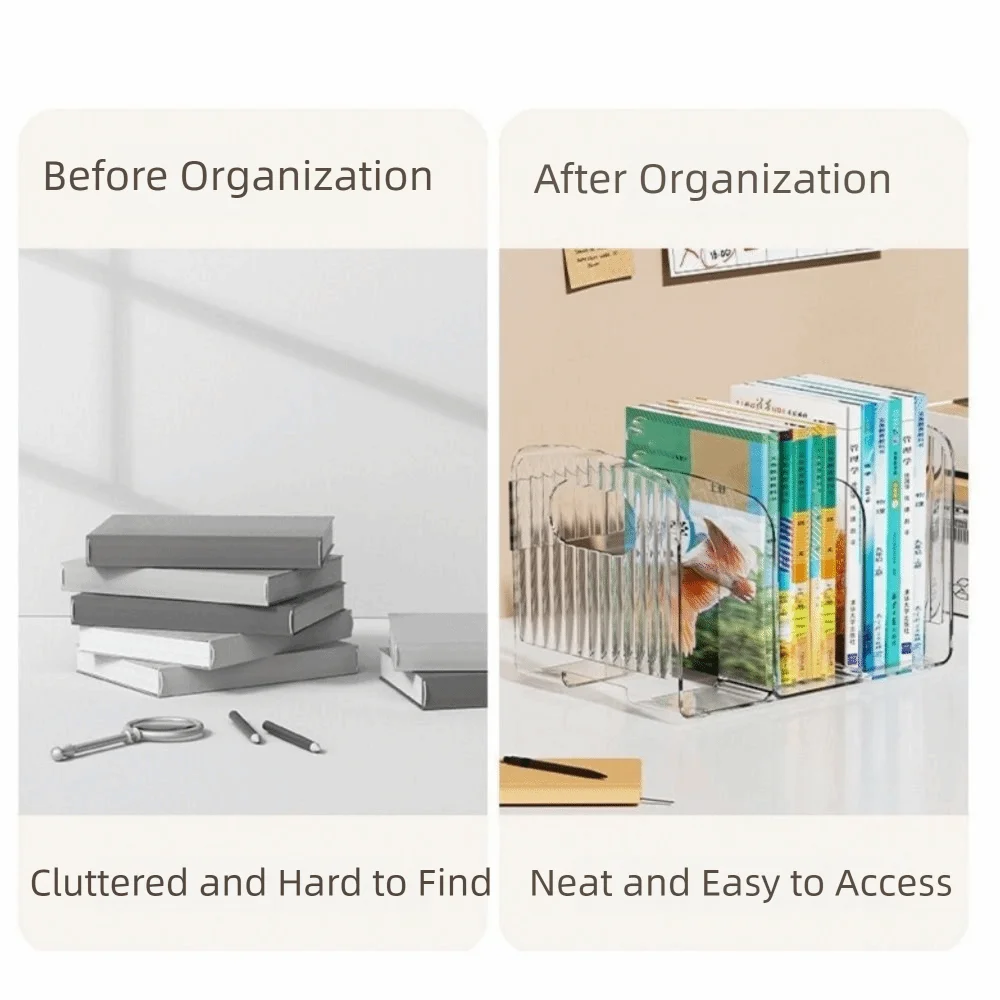 Robuster, verdickter, geteilter Buchständer, platzsparend, mit Griff, Acryl-Buchständer, einfaches, durchsichtiges Bücherregal, Büro