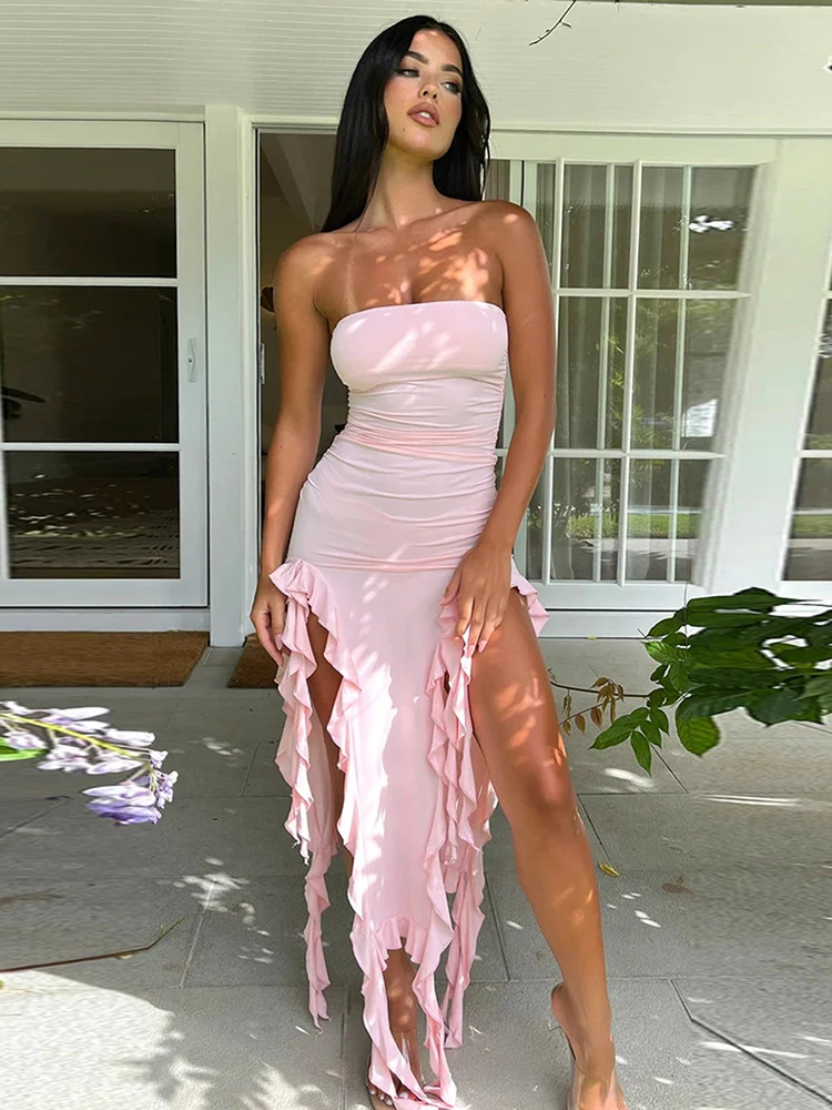 

Fashion Strapless Sexy Fringe Dress for Women 2023 Fashion Sleeveless Backless Mini Dresses Party Club Elegant Vestido Clothes