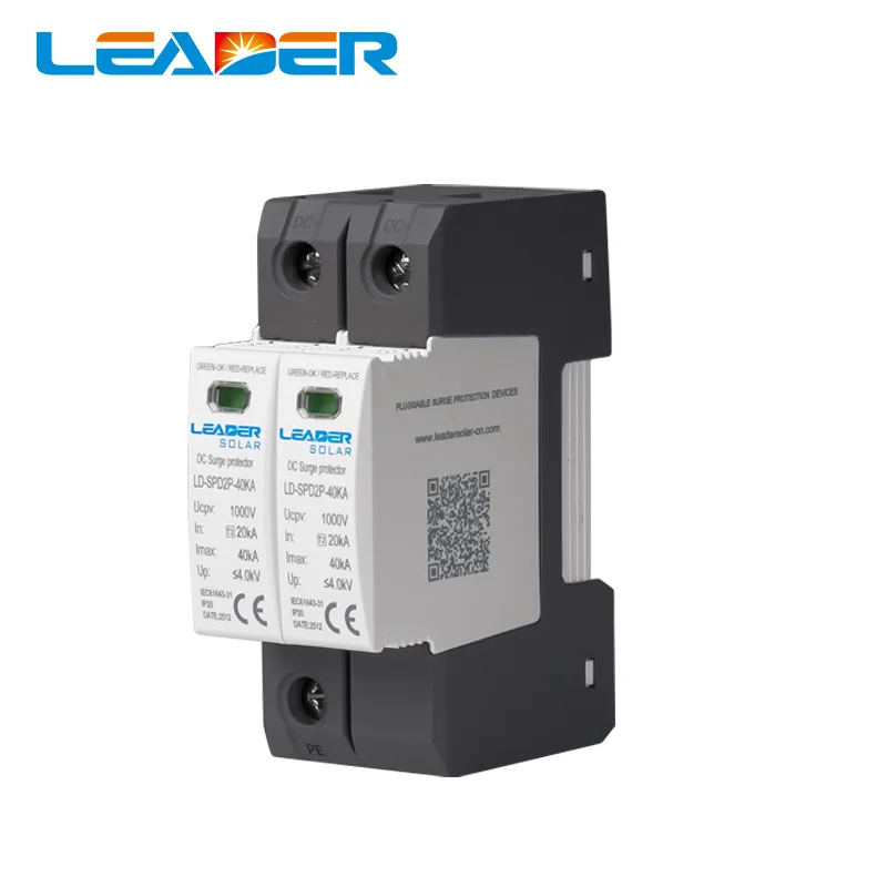

CE Approved 2P DC 500V 1000V 20-40KA SPD House Surge Protector Protective Arrester Device Din Rail Lightning Protection