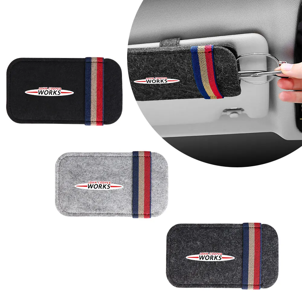 

For MINI Cooper JCW WORKS R55 R56 F55 F56 R57 R58 R59 Car Sun Visor Glasses Holder Storage Bag Clip Auto Interior Accessories