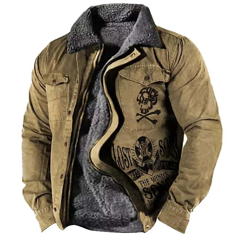 Winter Jackets for Men Padding Fleece Coat Lapel Lightweight Padded Jacket Ethnic Tribal Graphics Windbreaker Outerwear Clothing