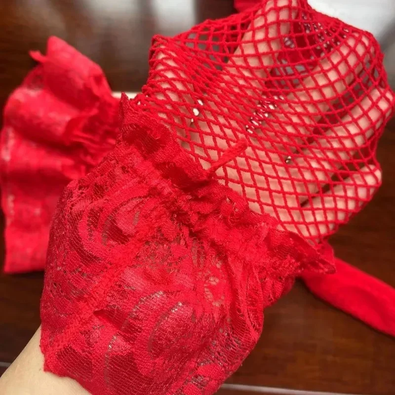 Damen-Strümpfe mit Spitze, rutschfestem Silikon, Netzstoff, Oberschenkelhoch, transparent, Weihnachts-Design, Schwarz, Netzstrumpfhose, Übergröße, sexy, 3XXXXL – Detail 1