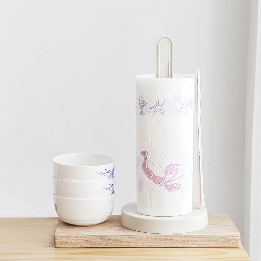 

Modern Upright Plastic Paper Towel Holder For Kitchen Home Decor Non-Slip Base Rust-Proof Lightweight Grey White Color