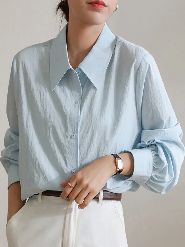 Haut irt ample décontracté pour femmes, Design plié, nouveau col Long, bouton Crt, coupe ample, été